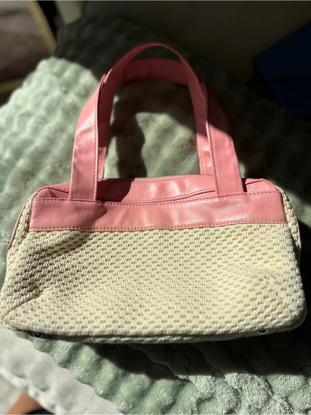 CHANEL Pink and Cream Woven Leather-Trim Tote - Picture 6 of 8